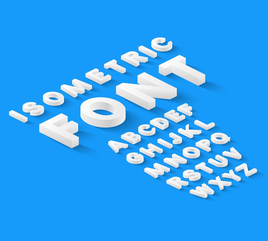 White isometric font alphabet