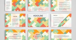 Set of 9 vector templates for presentation slides. Abstract multicolored background  blurred nature landscapes, geometric , triangular style illustration.